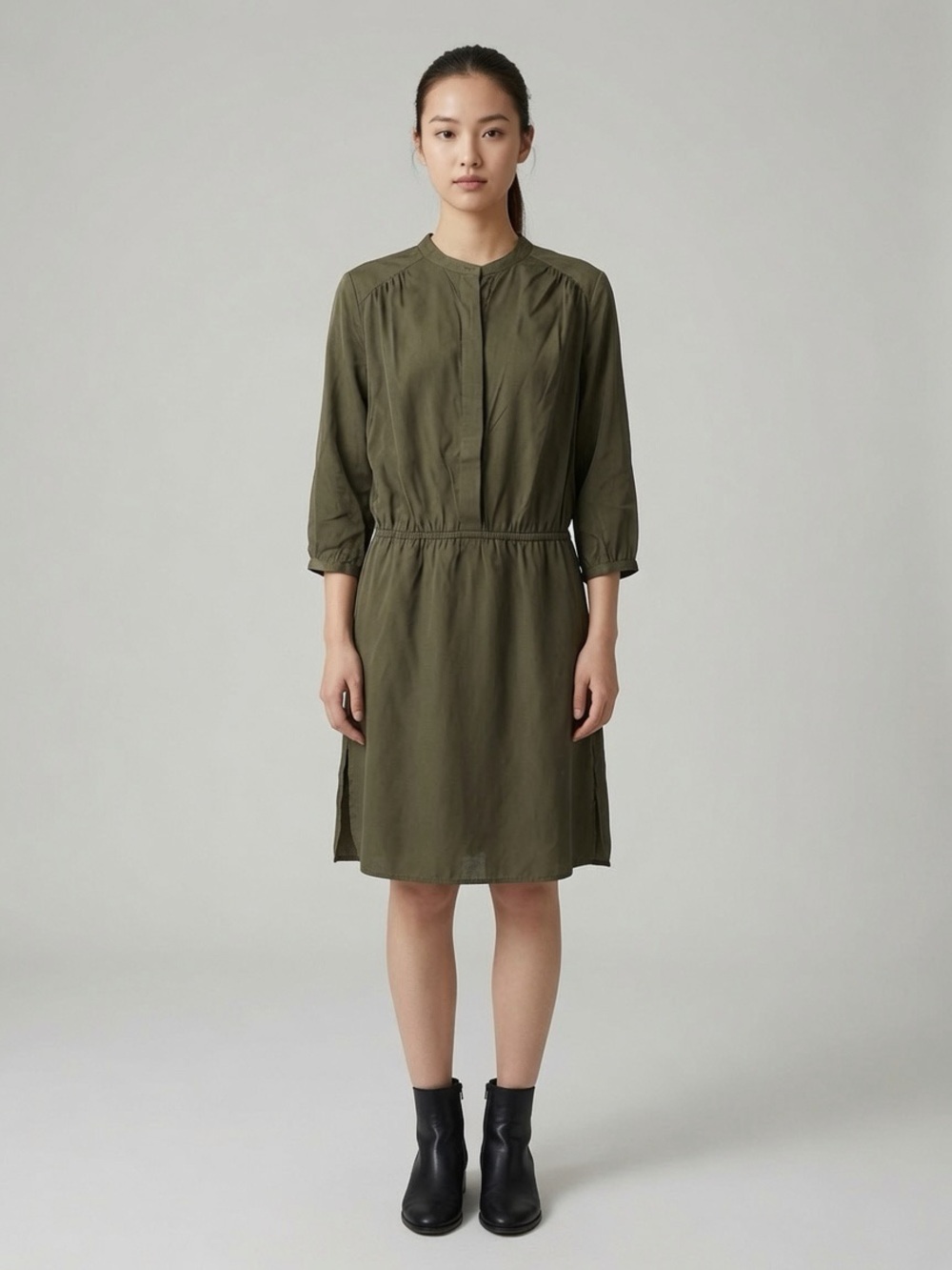 Joe Fresh Olive Green Long Sleeve Shirt Dress